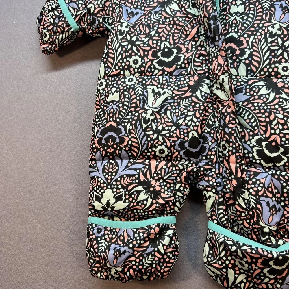 Columbia Snowsuit Baby Girls 0-3 Months Floral Puffer Hooded Fleece Lined Warm